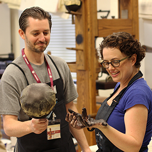 Student prepping a ball ink tool